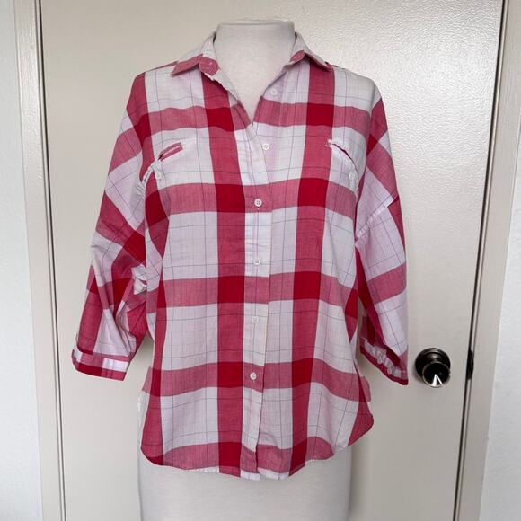 Vintage Diane Von Furstenburg Plaid Button Up Size 8 Petite - Picture 1 of 3